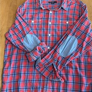 Men's Red Plaid Shirt with Elbow Patches